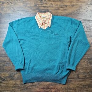 Vintage 90s Christian Dior Monsieur Teal V-Neck Sweater​​